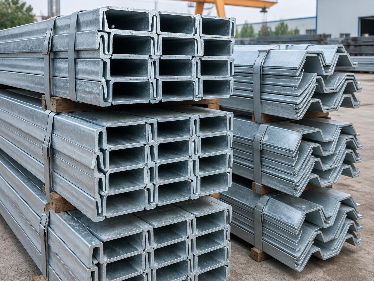 Bundled steel profiles ready for dispatch